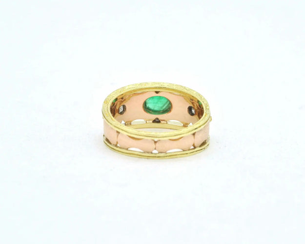 Bague 55 Bague en or jaune et rose 18 ct avec émeraude cabochon et diamants 58 Facettes 8115
