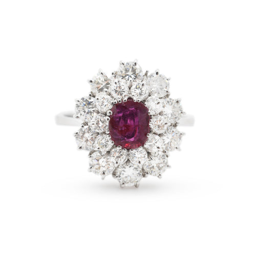 Bague 57 Bague en or blanc avec rubis de Cambodge 1 ct et diamants 58 Facettes 8404