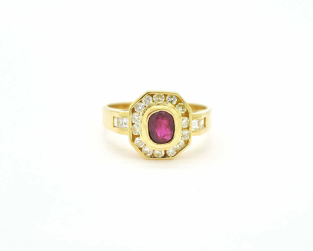 Bague Bague en or jaune 18 ct avec rubis birman 0,50 ct et diamants 58 Facettes 10292