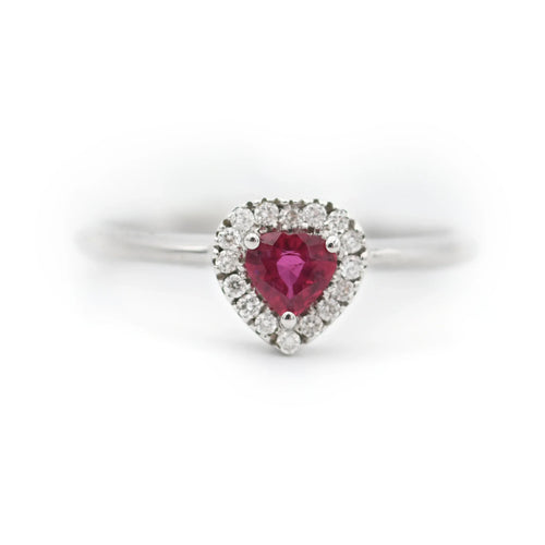 Bague Bague en or blanc 18 carats avec rubis cœur et diamants 58 Facettes 12025
