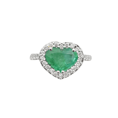 Bague 53 Bague en or blanc 18 carats avec émeraude 2,07 ct et diamants 58 Facettes 12054