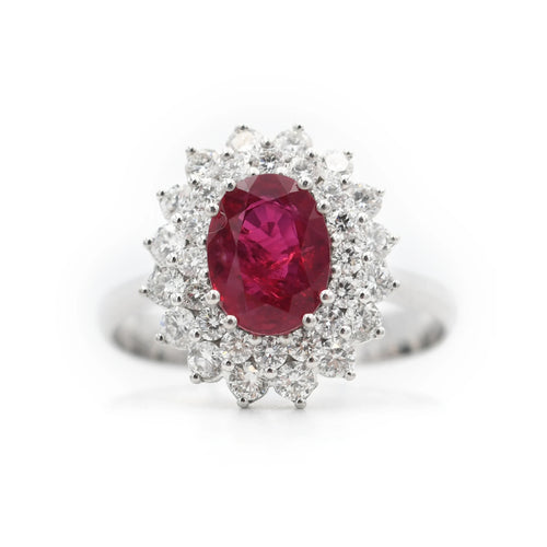 Bague 54 Bague en or blanc 18 ct avec rubis du Mozambique et diamants 58 Facettes 10705