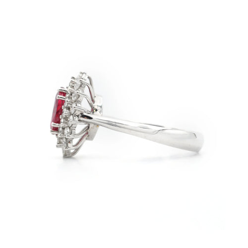 Bague 54 Bague en or blanc 18 ct avec rubis du Mozambique et diamants 58 Facettes 10705