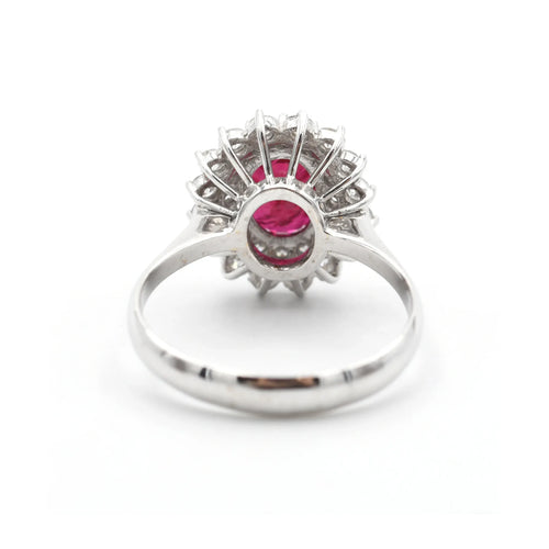 Bague 54 Bague en or blanc 18 ct avec rubis du Mozambique et diamants 58 Facettes 10705