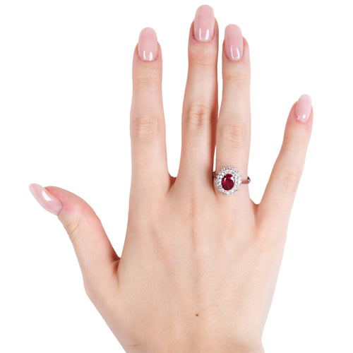 Bague 54 Bague en or blanc 18 ct avec rubis du Mozambique et diamants 58 Facettes 10705