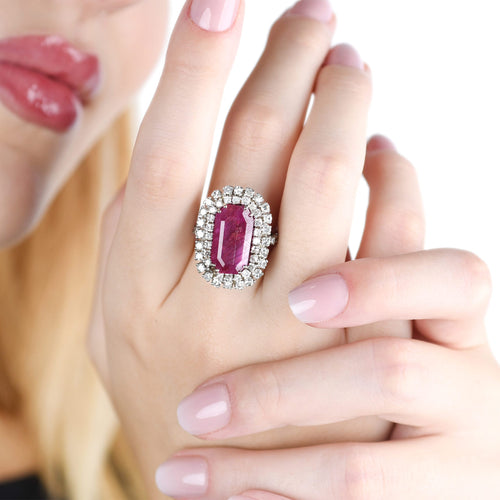 Bague 55 Bague en or blanc avec rubis birman et diamants 58 Facettes 13417