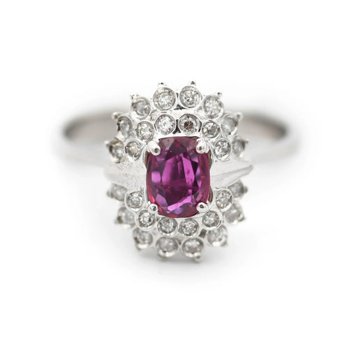 Bague 54 Bague en or blanc 18 carats avec rubis 0,70 ct et diamants 58 Facettes 14196