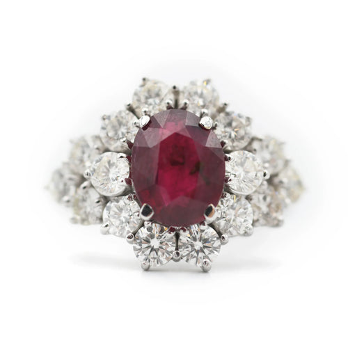 Bague 57 Bague en or blanc 18 ct avec rubis de Madagascar et diamants 58 Facettes 14339