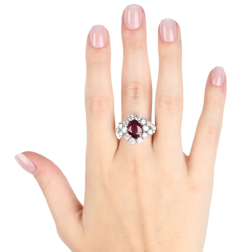 Bague 57 Bague en or blanc 18 ct avec rubis de Madagascar et diamants 58 Facettes 14339