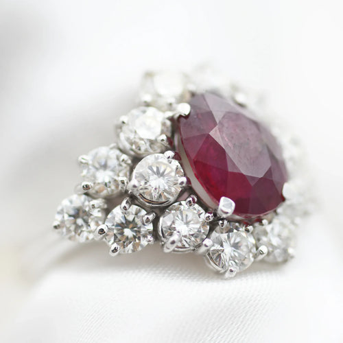 Bague 57 Bague en or blanc 18 ct avec rubis de Madagascar et diamants 58 Facettes 14339
