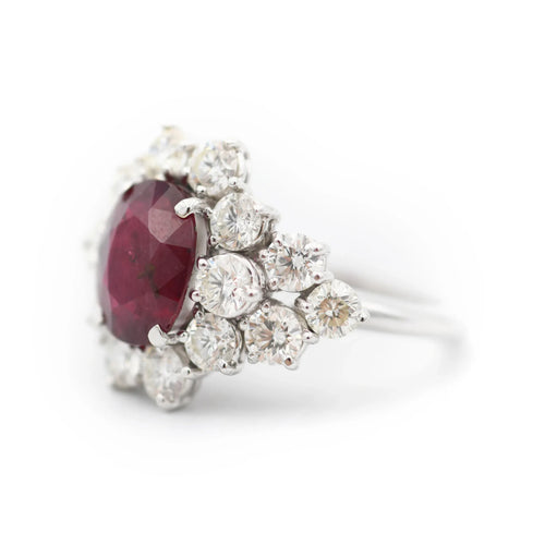 Bague 57 Bague en or blanc 18 ct avec rubis de Madagascar et diamants 58 Facettes 14339