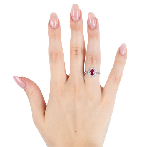 Bague 55 Bague en or blanc 18 carats avec rubis 1,19 ct et diamants 58 Facettes 14503
