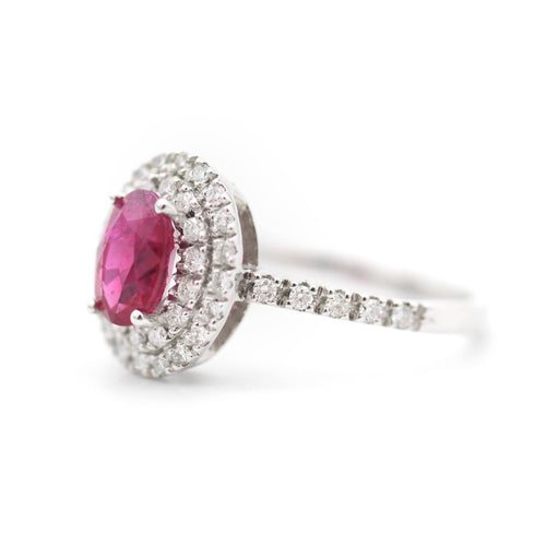 Bague 55 Bague en or blanc 18 carats avec rubis 1,19 ct et diamants 58 Facettes 14503
