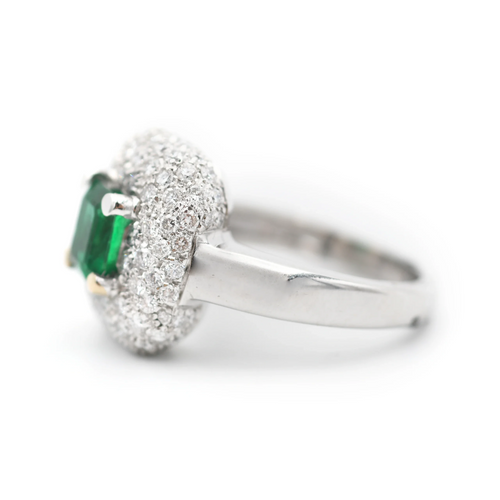 Bague Bague - en or blanc 18 ct avec émeraude de Zambie et diamants 58 Facettes 14562