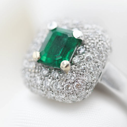 Bague Bague - en or blanc 18 ct avec émeraude de Zambie et diamants 58 Facettes 14562