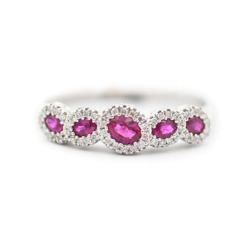 Bague 59 Bague en or blanc 18 ct avec rubis et diamants 58 Facettes 14638