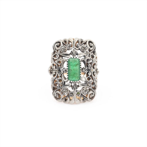 Bague Bague vintage en or 18 carats et argent avec émeraude et diamant 58 Facettes 16925