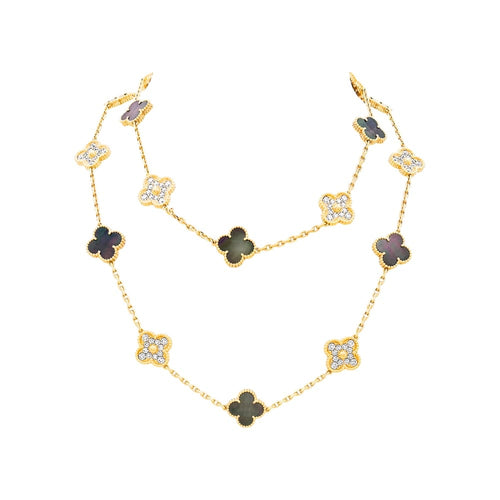 Collier Van Cleef & Arpels Vintage Alhambra - Sautoir en or rose nacre et diamants 58 Facettes 35305