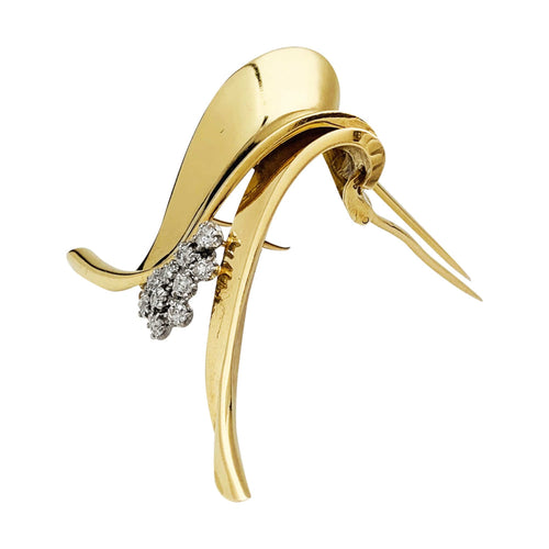 Broche Fontana - Broche en or jaune 750/000 et platine 950/000, 10 diamants taille ancienne 58 Facettes 30245