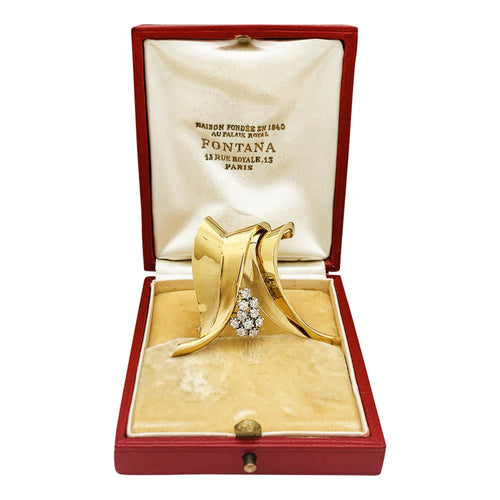 Broche Fontana - Broche en or jaune 750/000 et platine 950/000, 10 diamants taille ancienne 58 Facettes 30245