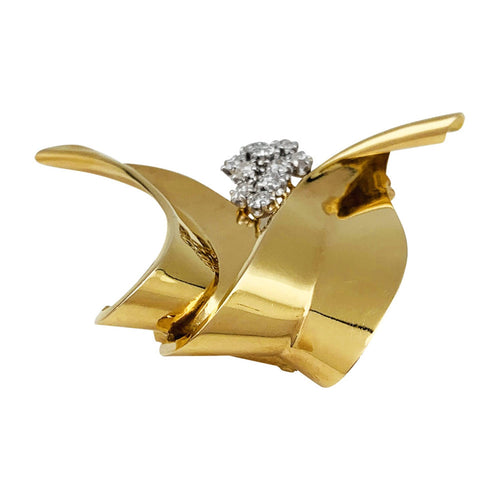 Broche Fontana - Broche en or jaune 750/000 et platine 950/000, 10 diamants taille ancienne 58 Facettes 30245