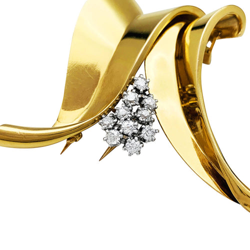 Broche Fontana - Broche en or jaune 750/000 et platine 950/000, 10 diamants taille ancienne 58 Facettes 30245