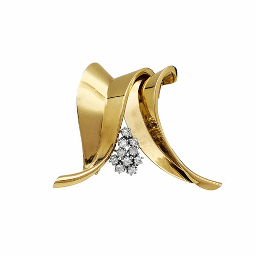 Broche Fontana - Broche en or jaune 750/000 et platine 950/000, 10 diamants taille ancienne 58 Facettes 30245