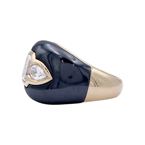 Bague 52 Bulgari - Bague bombée en or jaune 750 hématite et diamants 58 Facettes 32935
