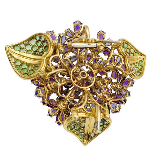 Boucles d'oreilles René Boivin « Bouquet de Violettes » - Clip en or jaune 750 et gemmes 58 Facettes 30363