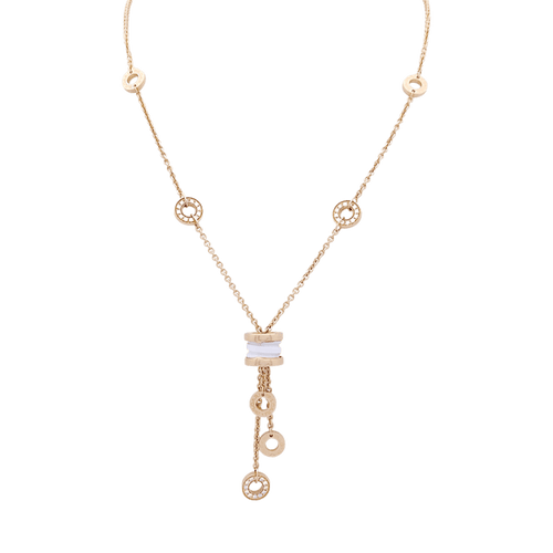 Collier Bulgari B.Zero1 - Collier cravate en or rose, céramique blanche et diamants 58 Facettes 33370