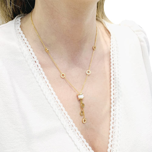 Collier Bulgari B.Zero1 - Collier cravate en or rose, céramique blanche et diamants 58 Facettes 33370