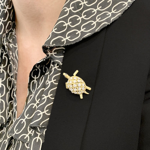 Broche Cartier Tortue - Broche vintage en or jaune, platine, diamants et saphirs 58 Facettes 33394