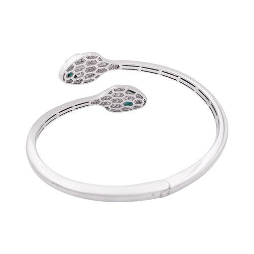 Bracelet Bulgari Serpenti Seduttori - Bracelet jonc en or blanc, diamants et émeraudes 58 Facettes 34137