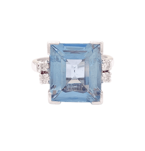 Bague 58 Bague cocktail en or blanc et platine avec aigue-marine et diamants 58 Facettes 34684