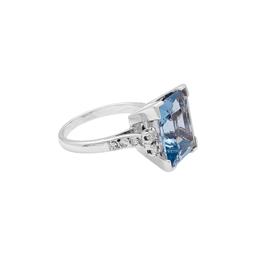 Bague 58 Bague cocktail en or blanc et platine avec aigue-marine et diamants 58 Facettes 34684