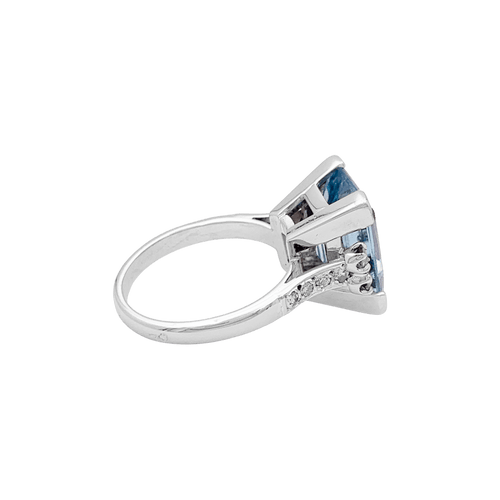 Bague 58 Bague cocktail en or blanc et platine avec aigue-marine et diamants 58 Facettes 34684