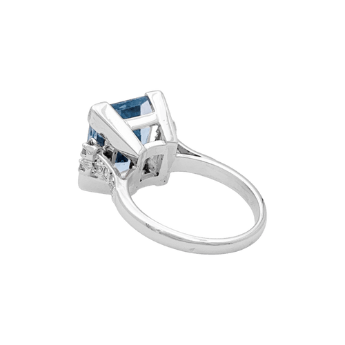 Bague 58 Bague cocktail en or blanc et platine avec aigue-marine et diamants 58 Facettes 34684