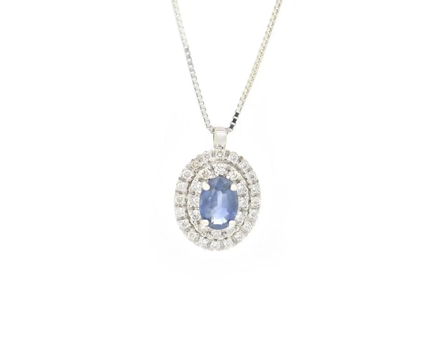 Collier Collana  in oro bianco con zaffiro ct 0,54 taglio ovale e diamanti 58 Facettes 13839