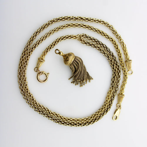 Collier Chaîne victorienne longue à maillons fantaisie en or 14K avec pampille émaillée 58 Facettes