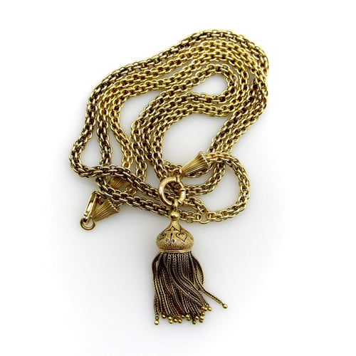 Collier Chaîne victorienne longue à maillons fantaisie en or 14K avec pampille émaillée 58 Facettes