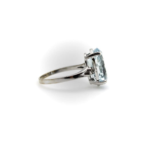 Bague 53 Amsterdam SAUER - Bague vintage en or blanc 18k avec aigue-marine et diamants 58 Facettes A20062