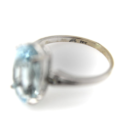 Bague 53 Amsterdam SAUER - Bague vintage en or blanc 18k avec aigue-marine et diamants 58 Facettes A20062
