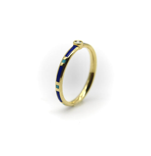 Bague 53 Bague en or 18K émaillée bleu et turquoise avec diamant 58 Facettes