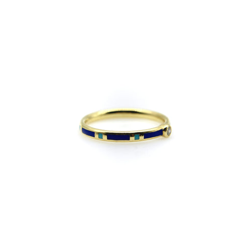 Bague 53 Bague en or 18K émaillée bleu et turquoise avec diamant 58 Facettes
