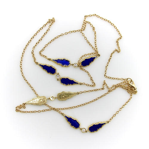 Collier Signature - Collier chaîne à stations gothiques en or 14K, diamants et émail 58 Facettes