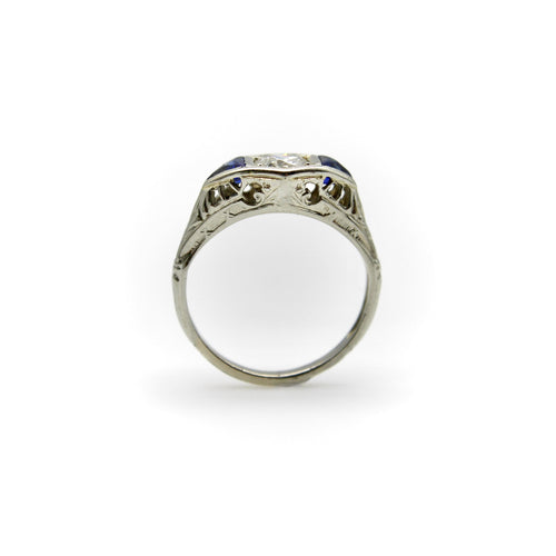 Bague Art déco - Bague en or blanc 14 carats, diamant et saphirs 58 Facettes A20048