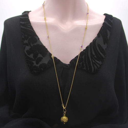 Collier Chaîne à stations édouardienne - Collier en or 14K et améthystes 58 Facettes A2002K