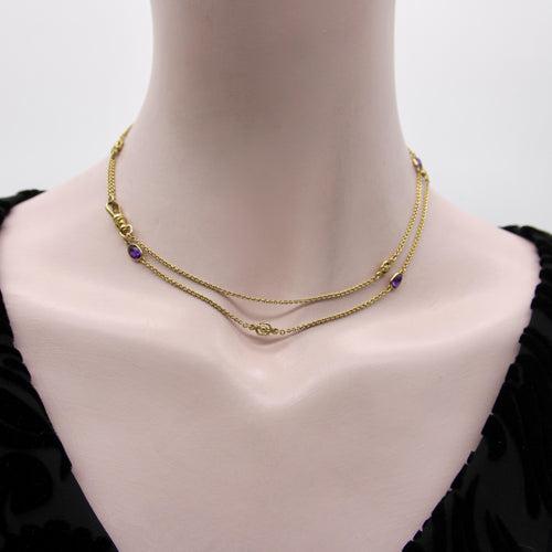 Collier Chaîne à stations édouardienne - Collier en or 14K et améthystes 58 Facettes A2002K