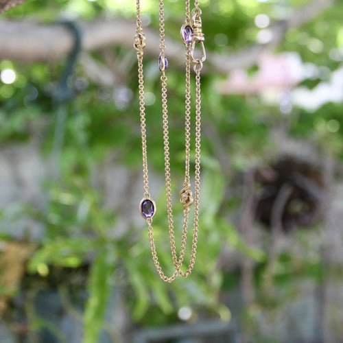 Collier Chaîne à stations édouardienne - Collier en or 14K et améthystes 58 Facettes A2002K