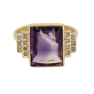 Bague 54 Bague Art déco en or jaune 18K et platine, améthyste et diamants 58 Facettes BLO0462